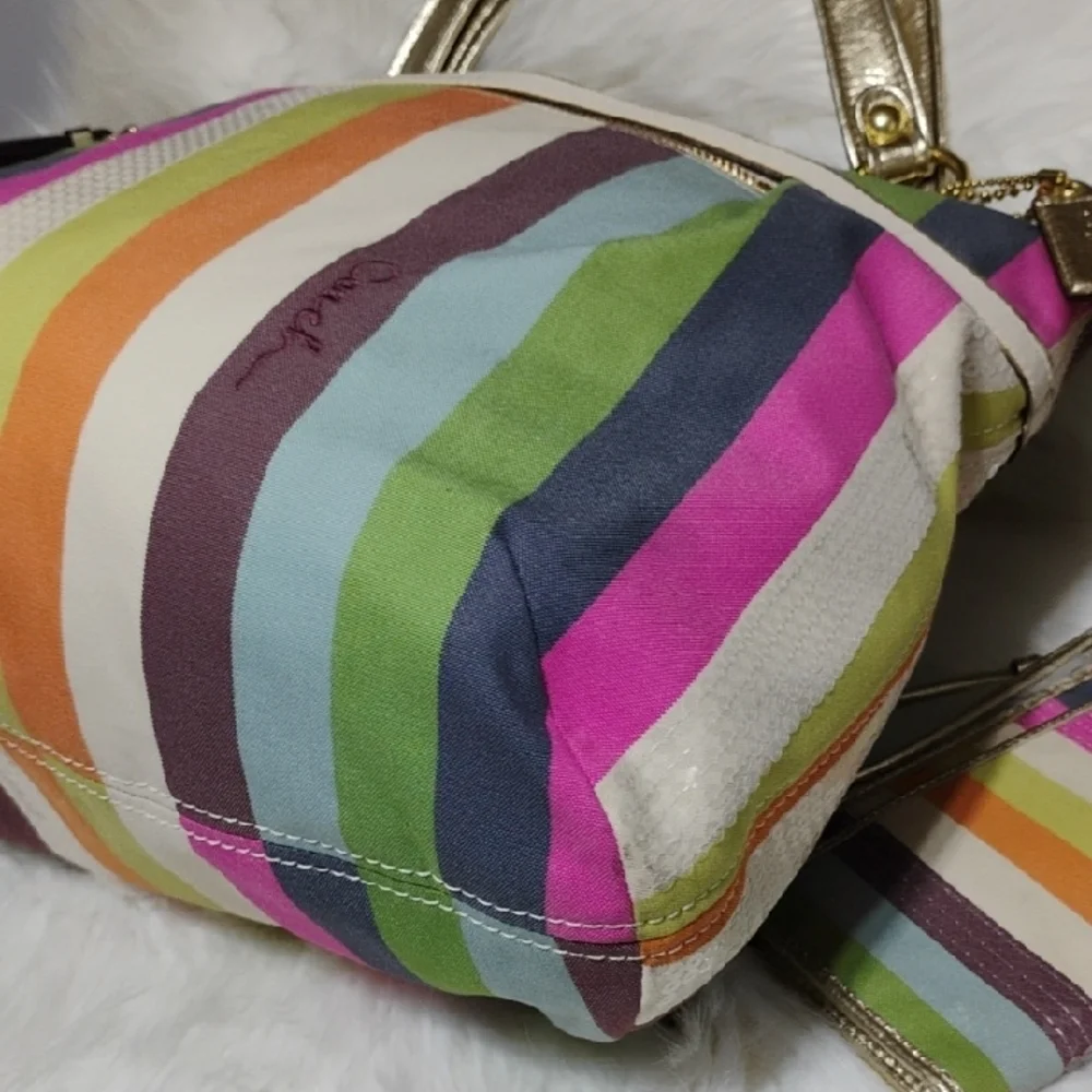 SALE! Coach Poppy Legacy Sequined Striped Shoulder Bag & Matching Wristlet - Picture 12 of 16